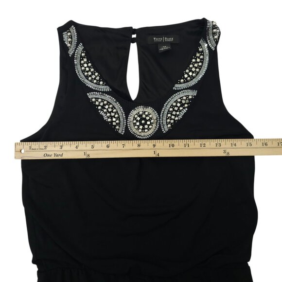 White House Black Market Beaded Neck Tank Dress XS Boho Embellished Cocktail LBD - Picture 5 of 16